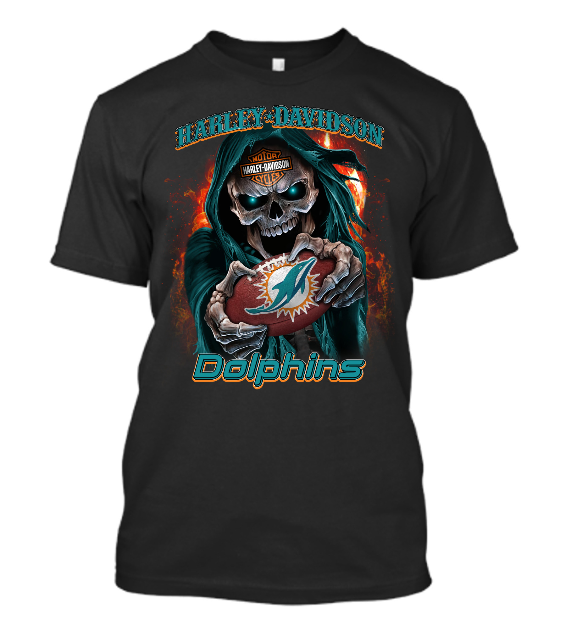 Harley Davidson Motorcycles Miami Dolphins Skull T-Shirt