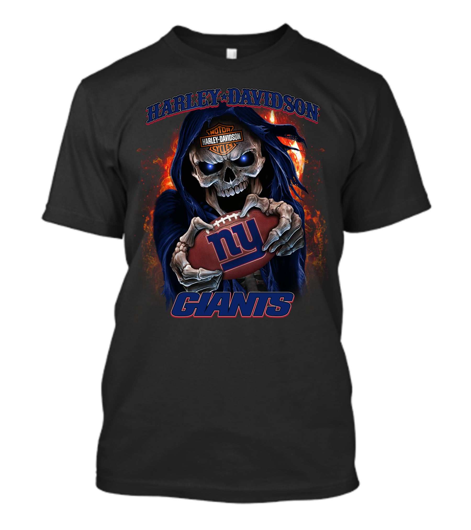 Harley Davidson New York Giants Skull Holding Football T-Shirt