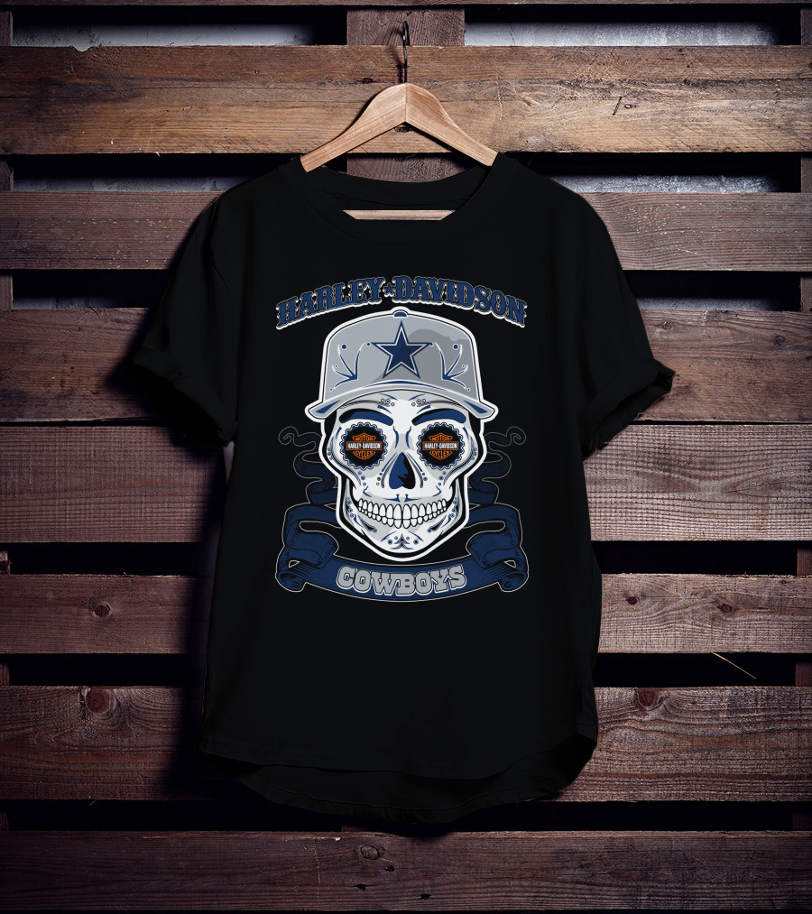 Harley Davidson Cowboys Skull Dallas Nfl T-Shirt