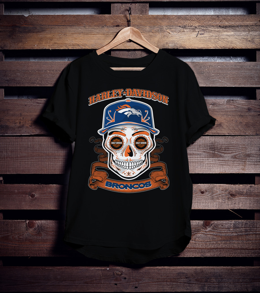 Harley Davidson Broncos Skull T-Shirt
