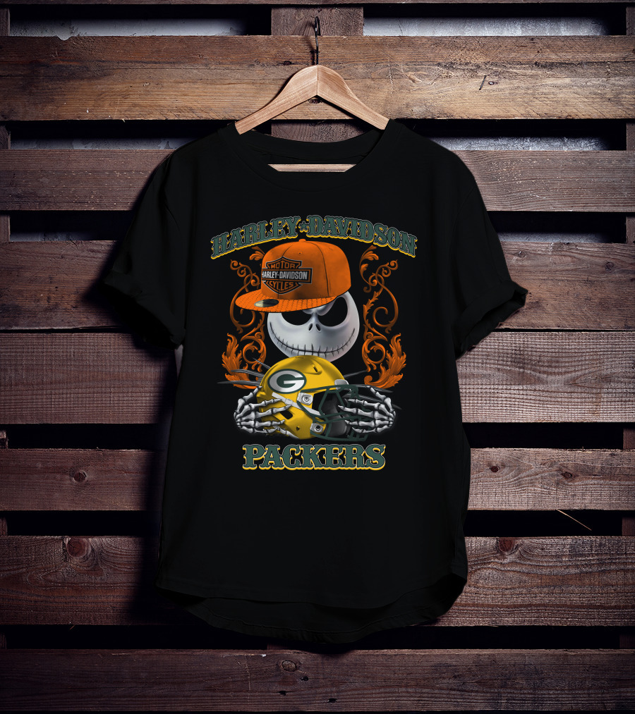 Harley Davidson Jack Skellington Packers Nfl Motorcycles T-Shirt