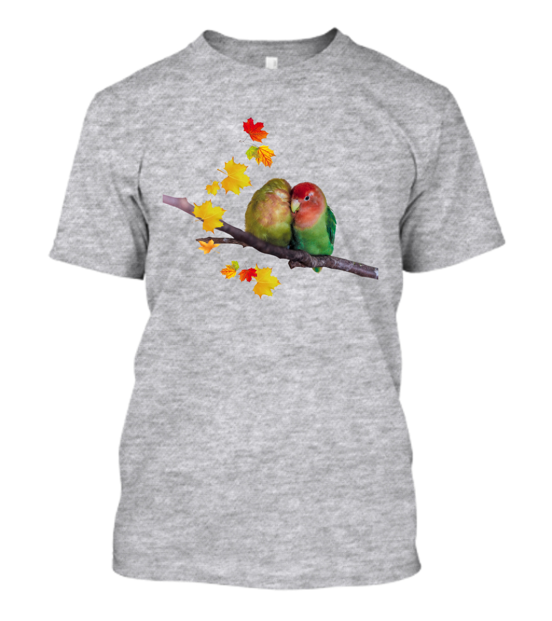 Lovebirds With Autumn Leaves On Branch T-Shirt