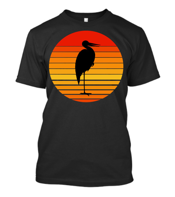 Heron Bird Silhouette Against Sunset Stripes T-Shirt
