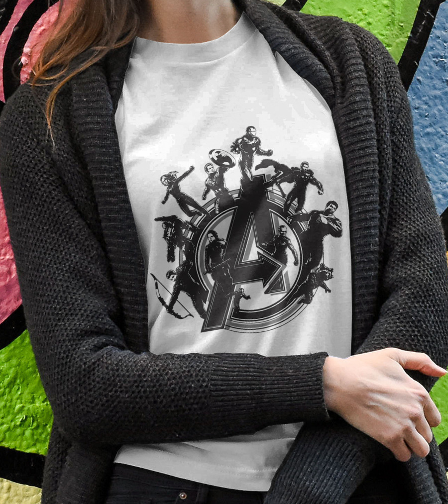 Marvel Avengers Endgame Flying Heroes Emblem With Iconic Characters T-Shirt
