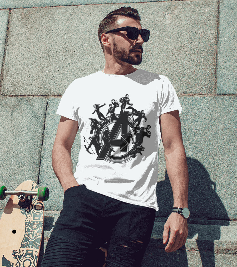 Marvel Avengers Endgame Flying Heroes Emblem With Iconic Characters T-Shirt