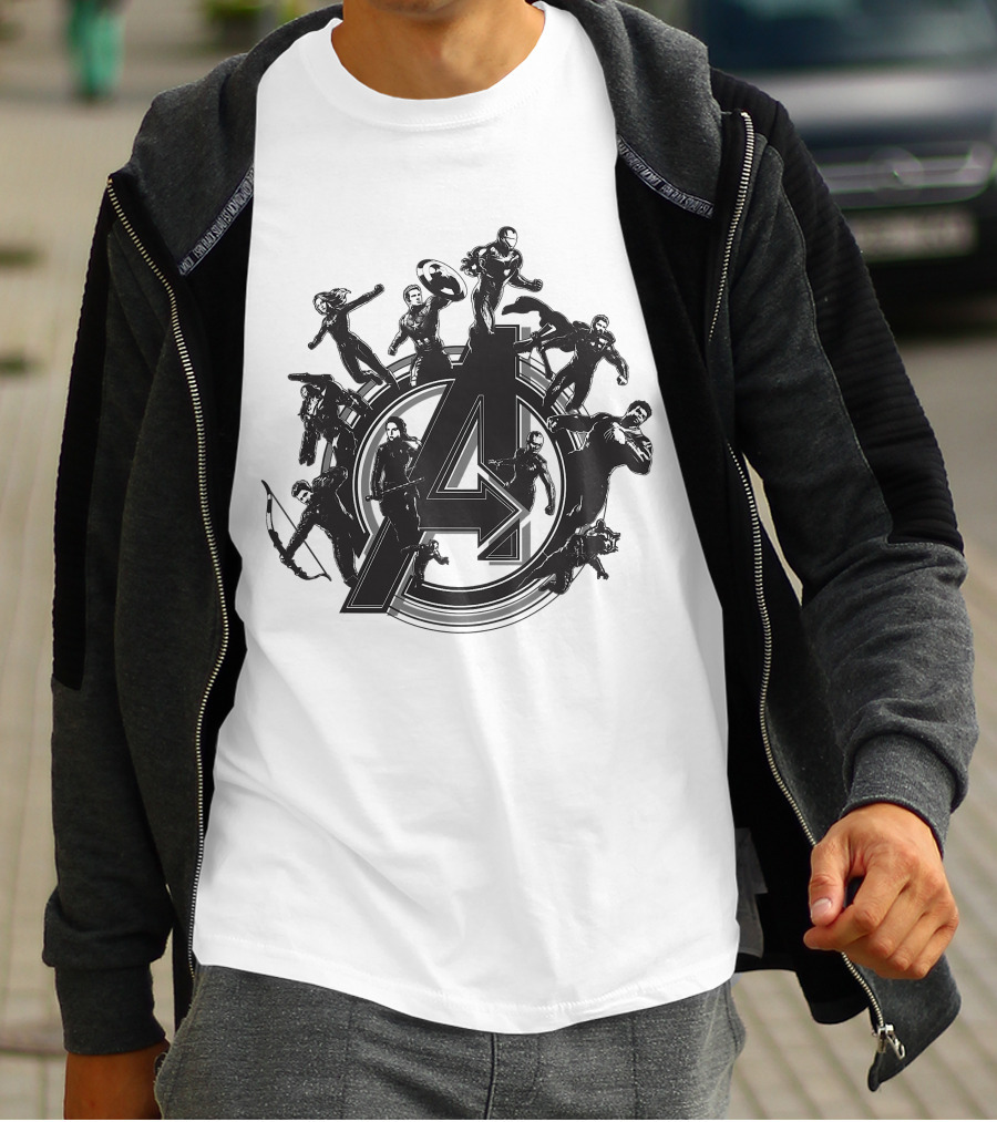 Marvel Avengers Endgame Flying Heroes Emblem With Iconic Characters T-Shirt