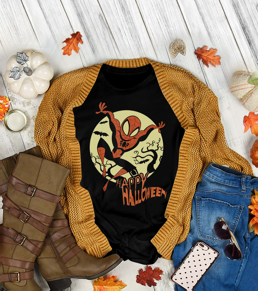 Spider Man Happy Halloween Moonlight T-Shirt