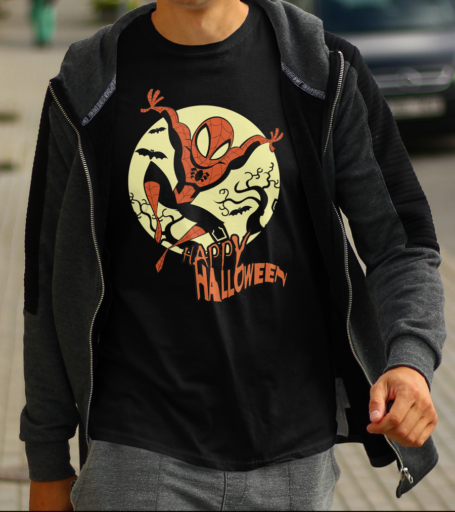 Spider Man Happy Halloween Moonlight T-Shirt