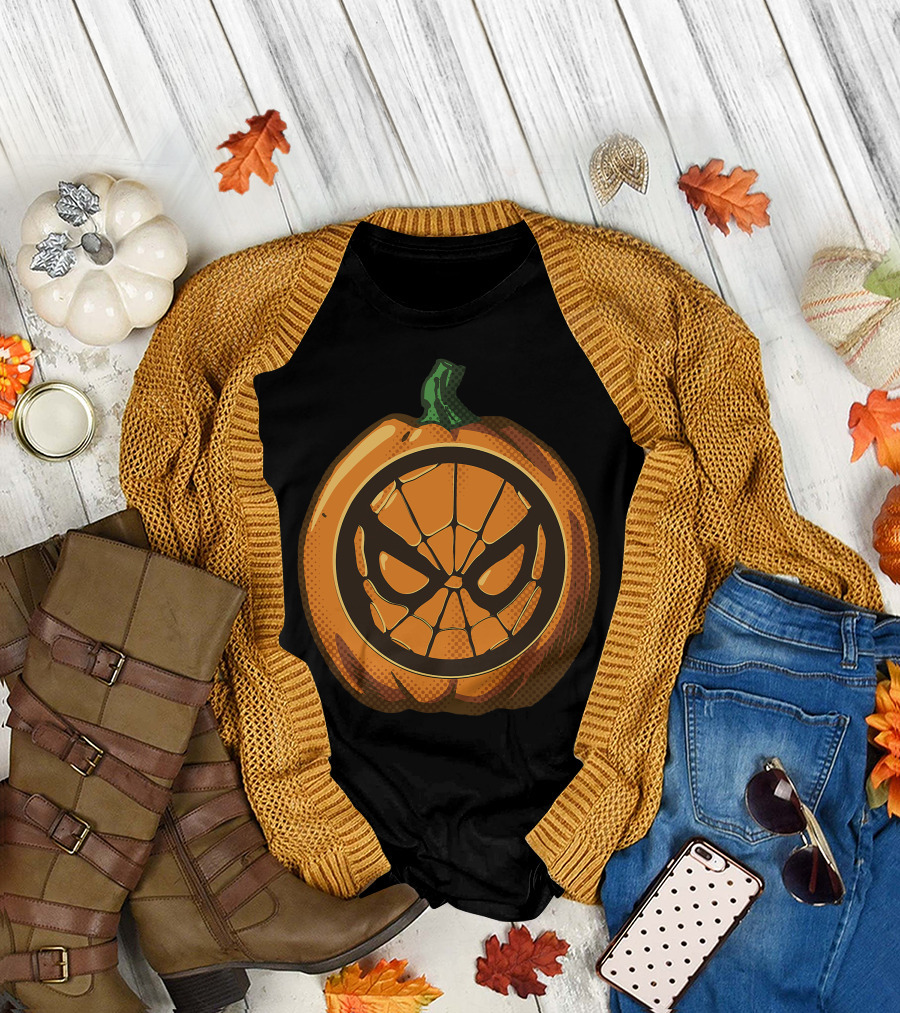 Spider Man Halloween Pumpkin Face Carving T-Shirt