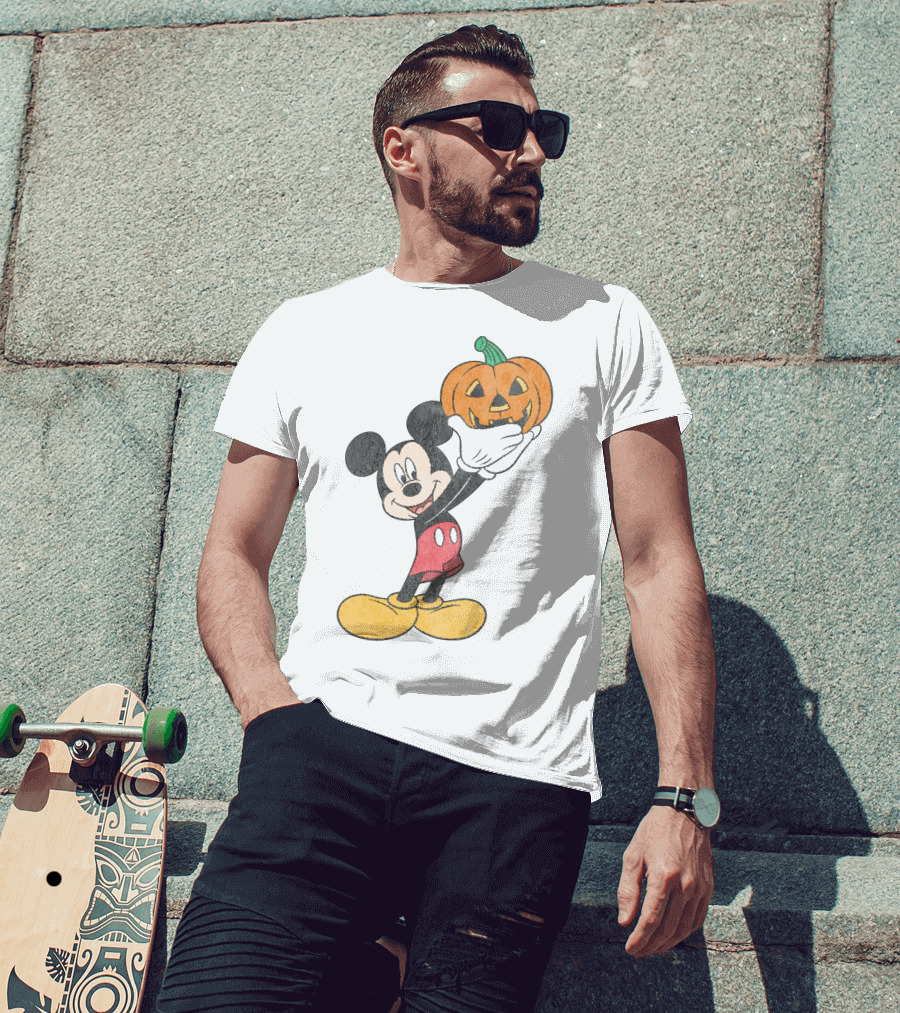 Mickey Mouse Holding Halloween Pumpkin T-Shirt