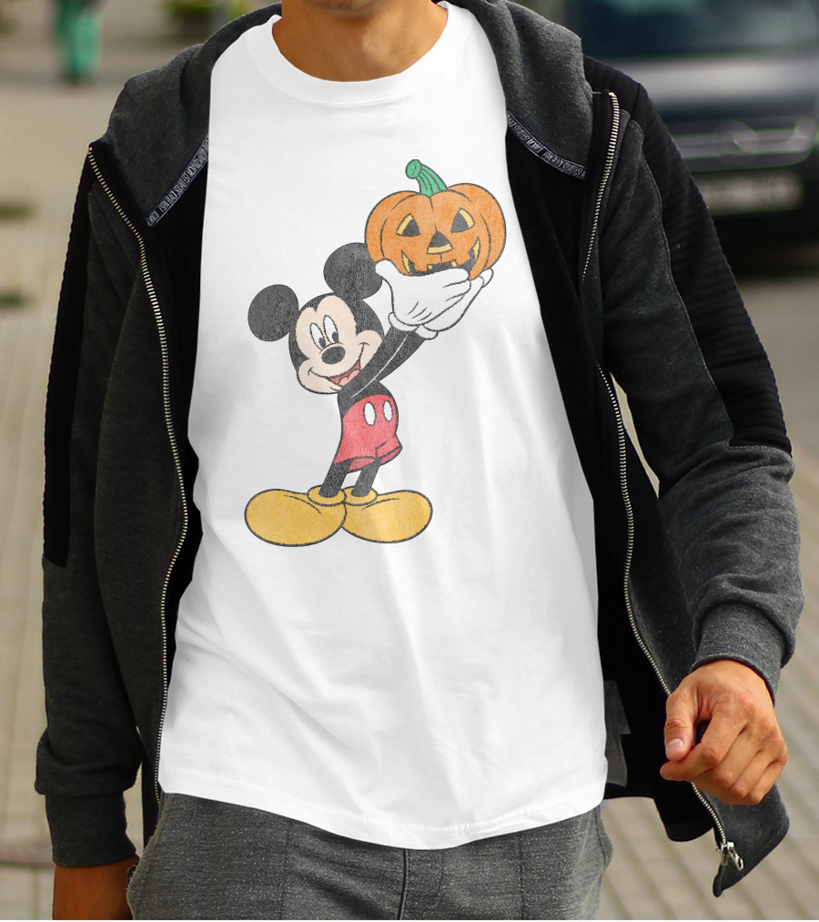 Mickey Mouse Holding Halloween Pumpkin T-Shirt