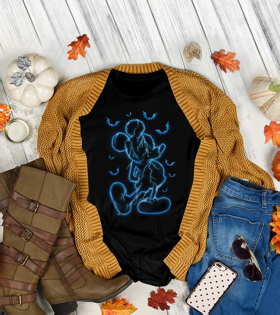 Mickey Lightning Halloween Electric Blue Bat T-Shirt