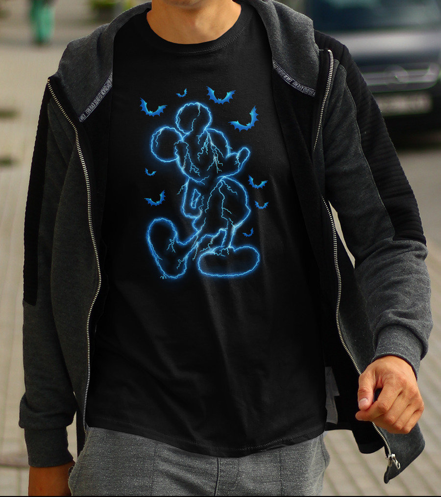 Mickey Lightning Halloween Electric Blue Bat T-Shirt