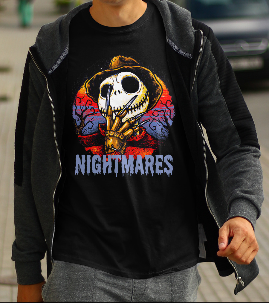 Nightmares Halloween Skull Claws Creepy Tree Sunset T-Shirt