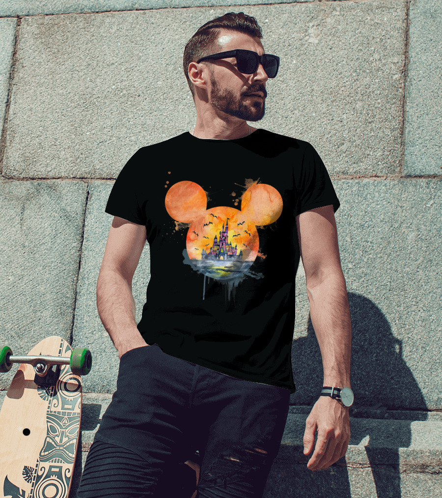 Mickey Ears Halloween Castle With Bats T-Shirt
