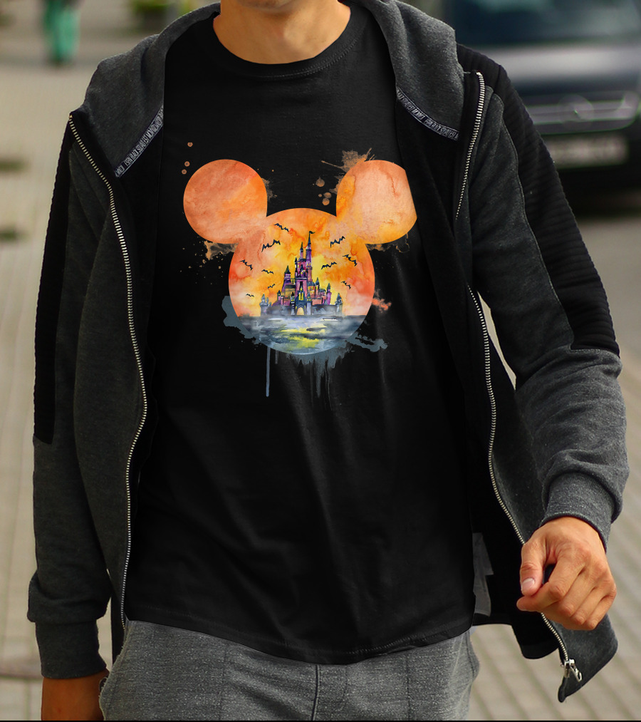 Mickey Ears Halloween Castle With Bats T-Shirt