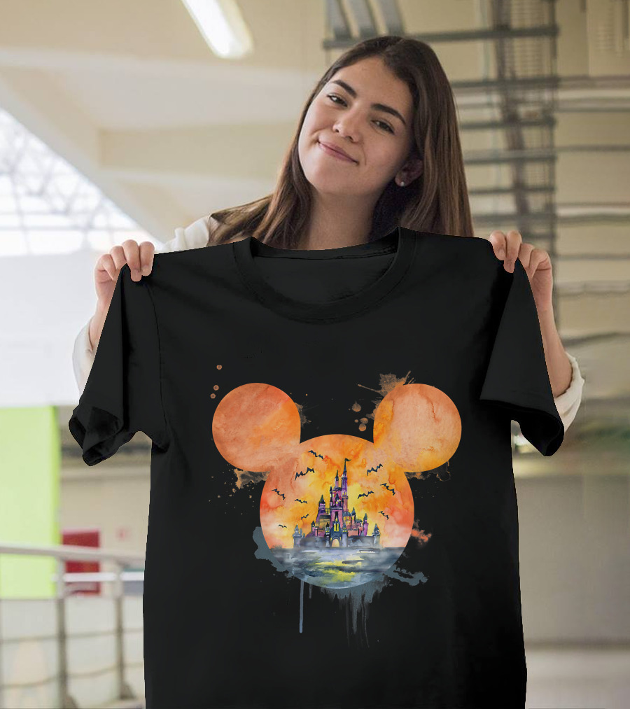 Mickey Ears Halloween Castle With Bats T-Shirt