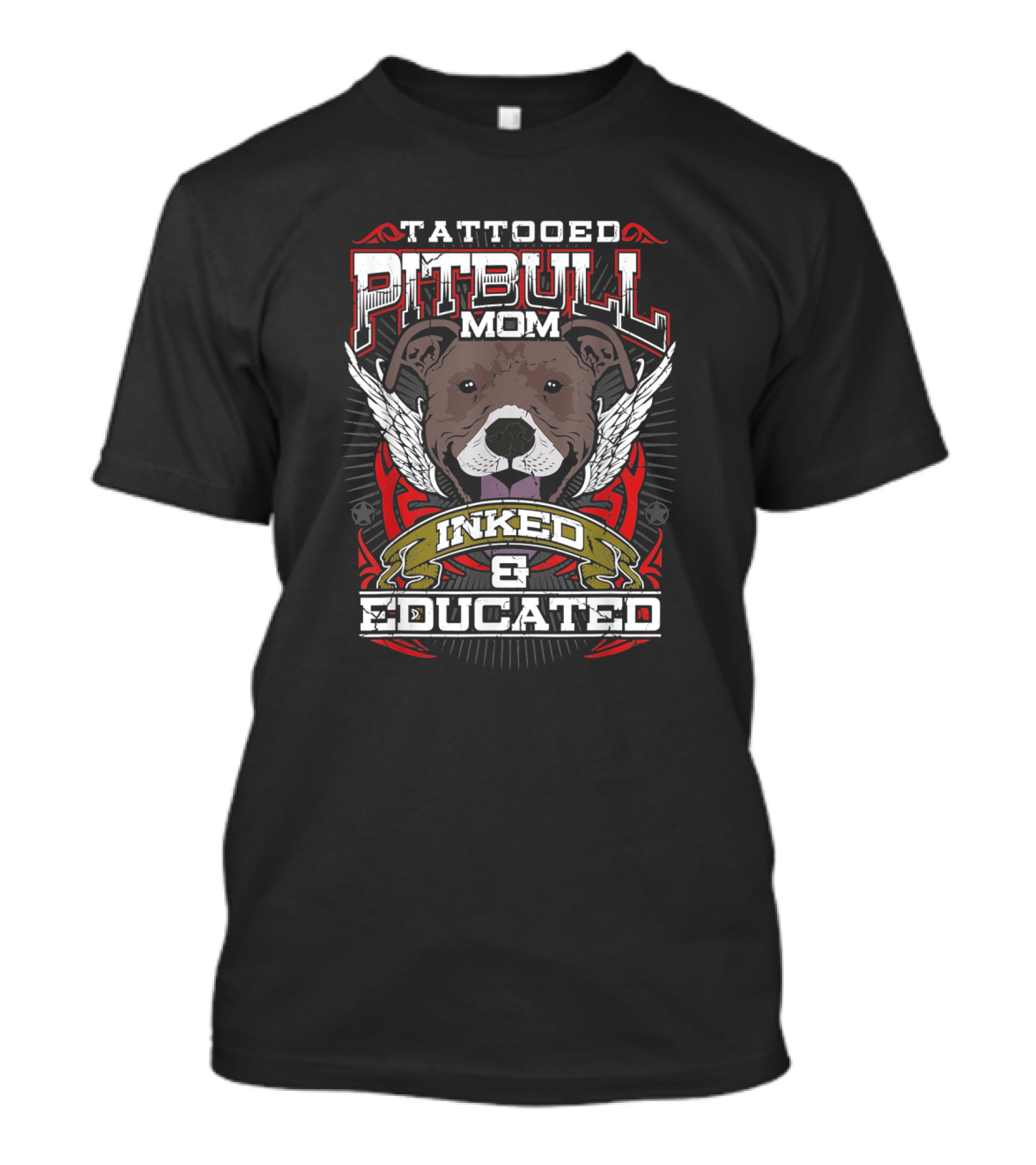 Tattooed Pitbull Mom Inked And Educated Winged Pitbull T-Shirt