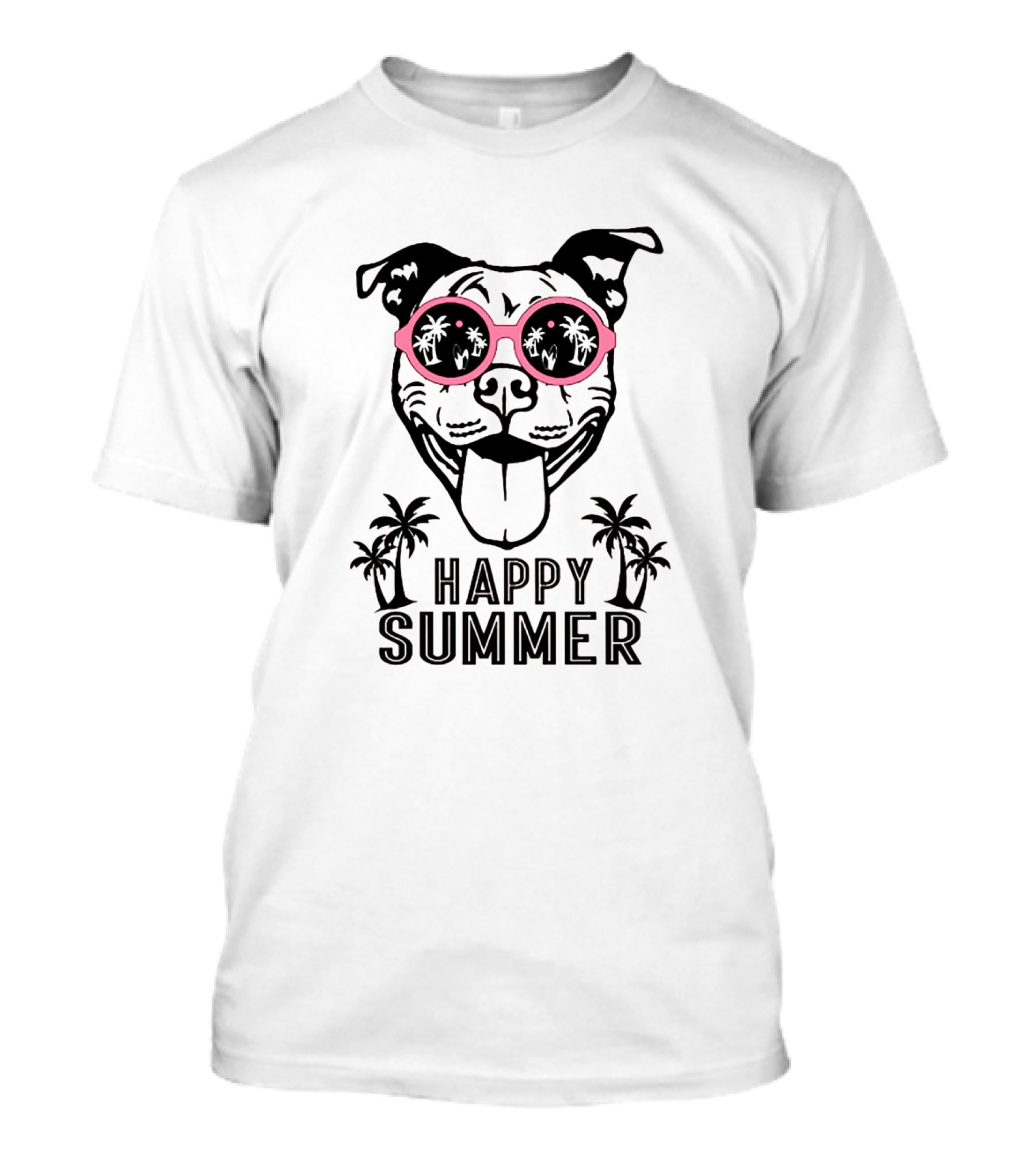 Happy Summer Dogs With Sunglasses And Palm Trees T-Shirt