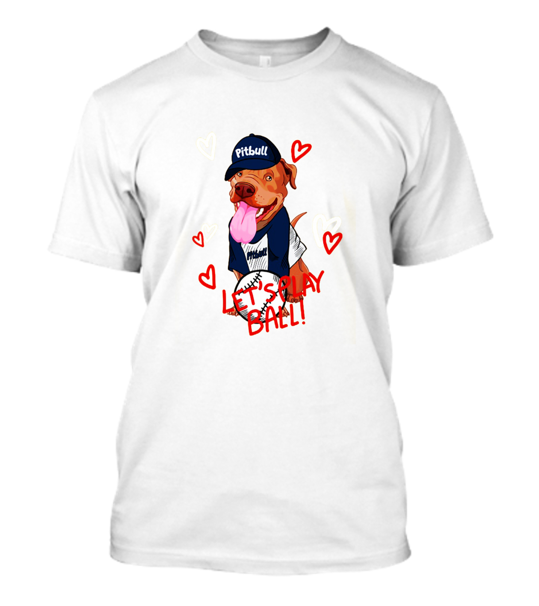 Pitbull Let's Play Ball Dog With Hearts T-Shirt