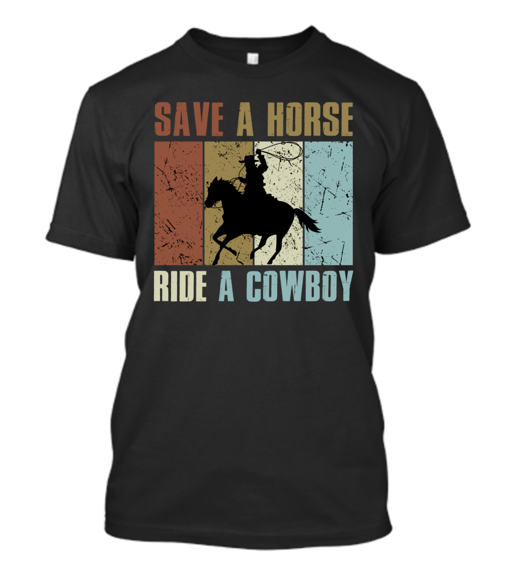 Save A Horse Ride A Cowboy Funny Vintage Horse Lovers Silhouette Retro Colors T-Shirt