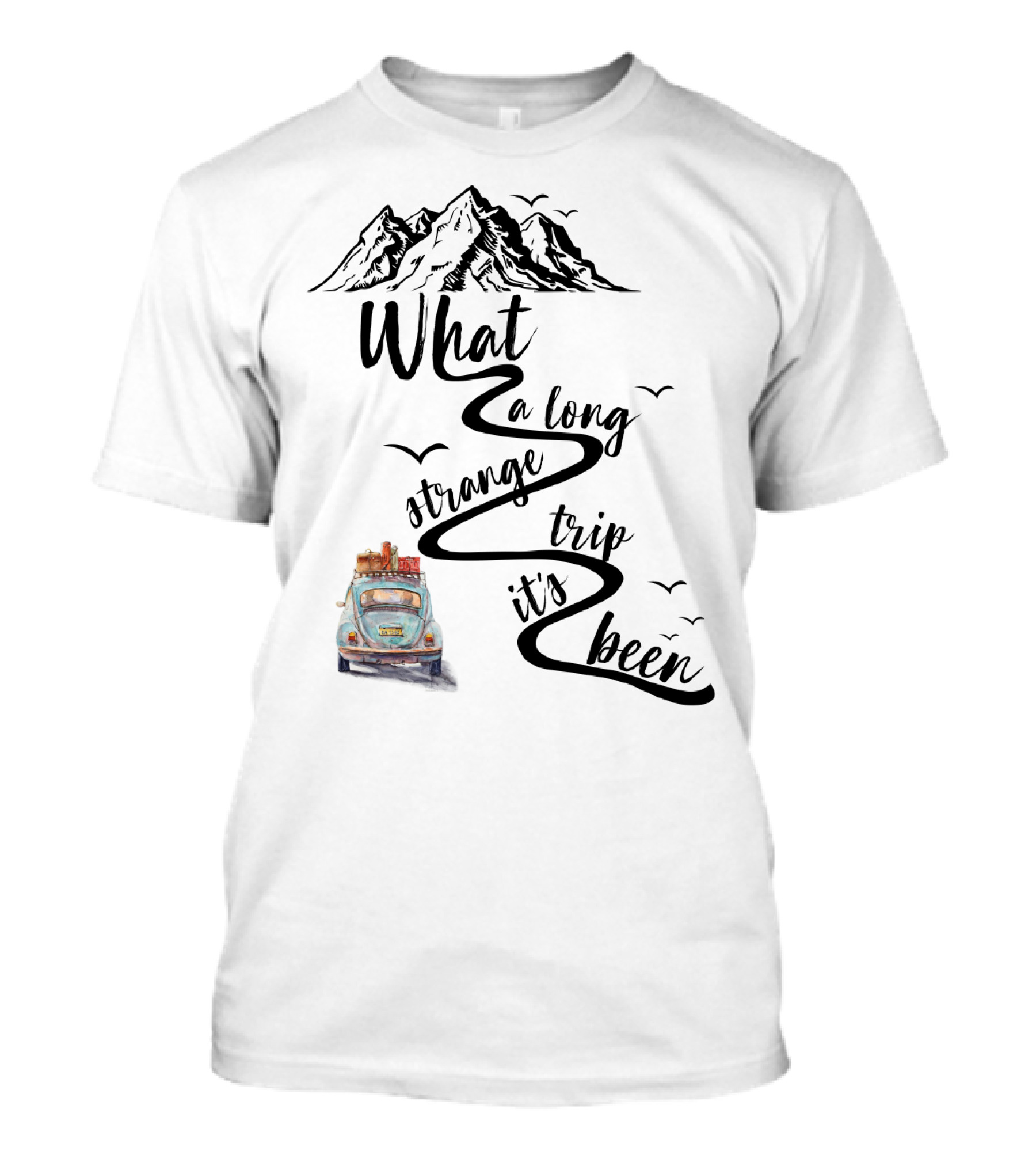 What A Long Strange Trip It's Been Grateful Dead Fans Vintage Car And Mountain Adventure T-Shirt