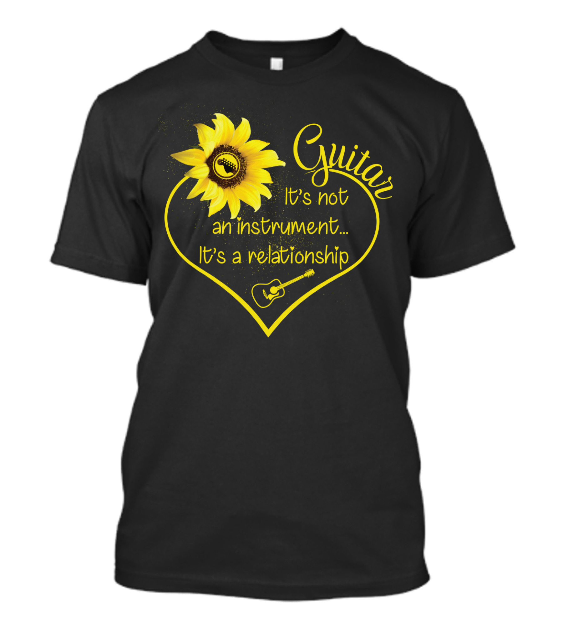 Guitar It's Not An Instrument It's A Relationship Sunflower Heart Guitar Lover T-Shirt