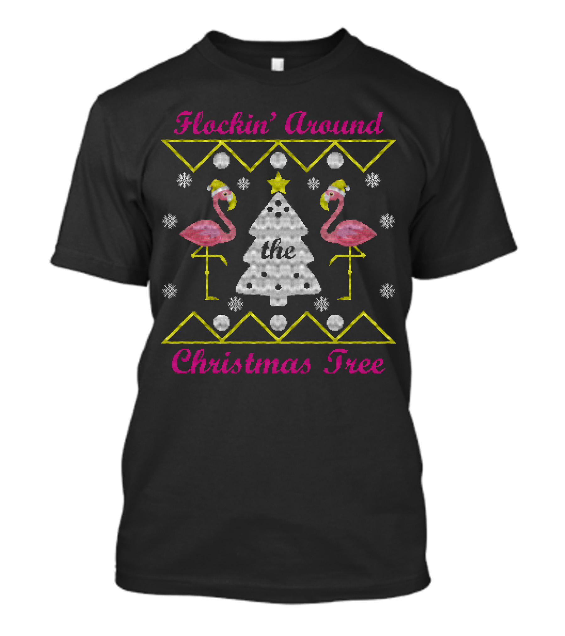 Flockin' Around The Christmas Tree Flamingo Holiday T-Shirt