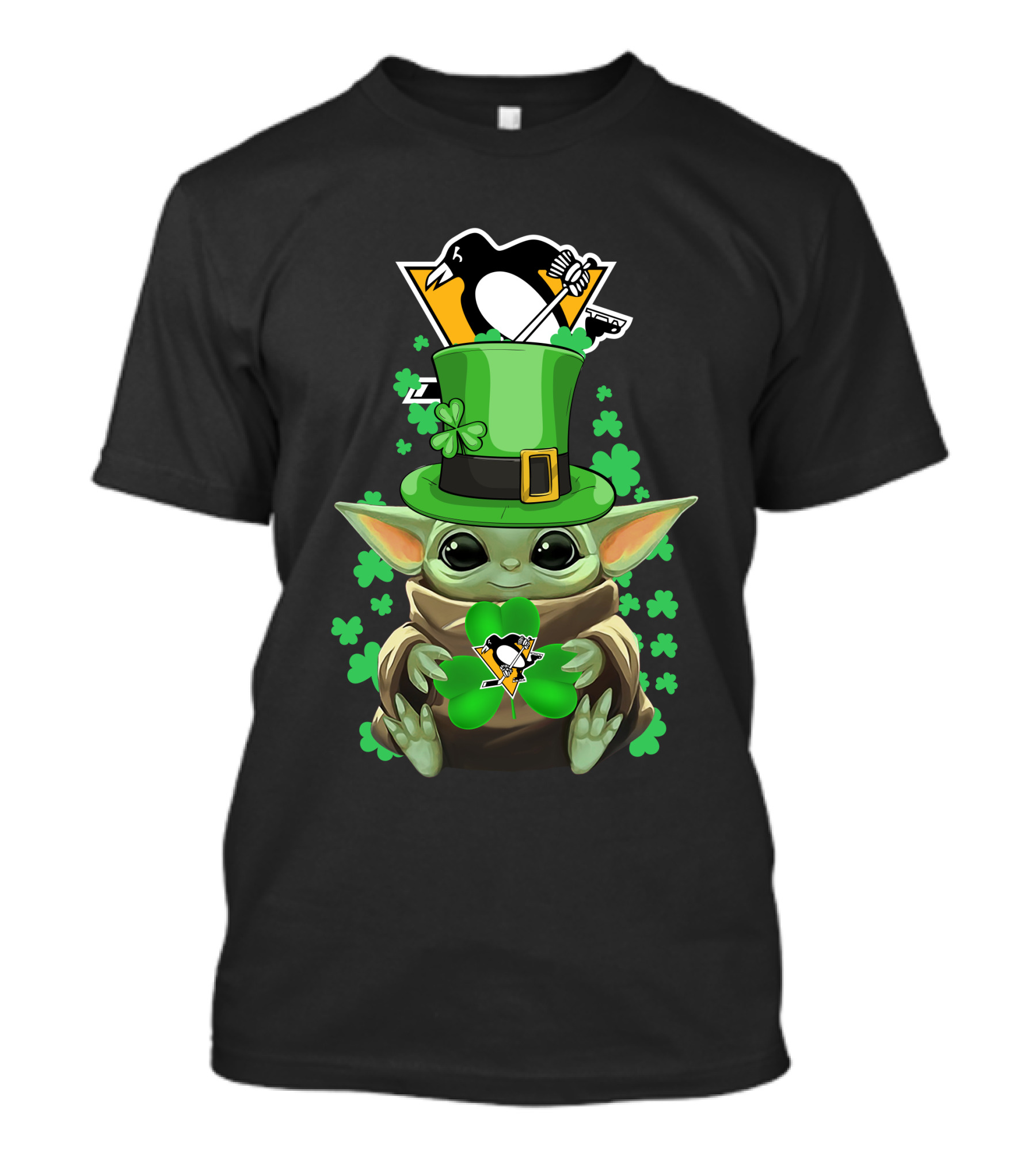 Baby Yoda Penguins St. Patrick's Day Shamrock T-Shirt