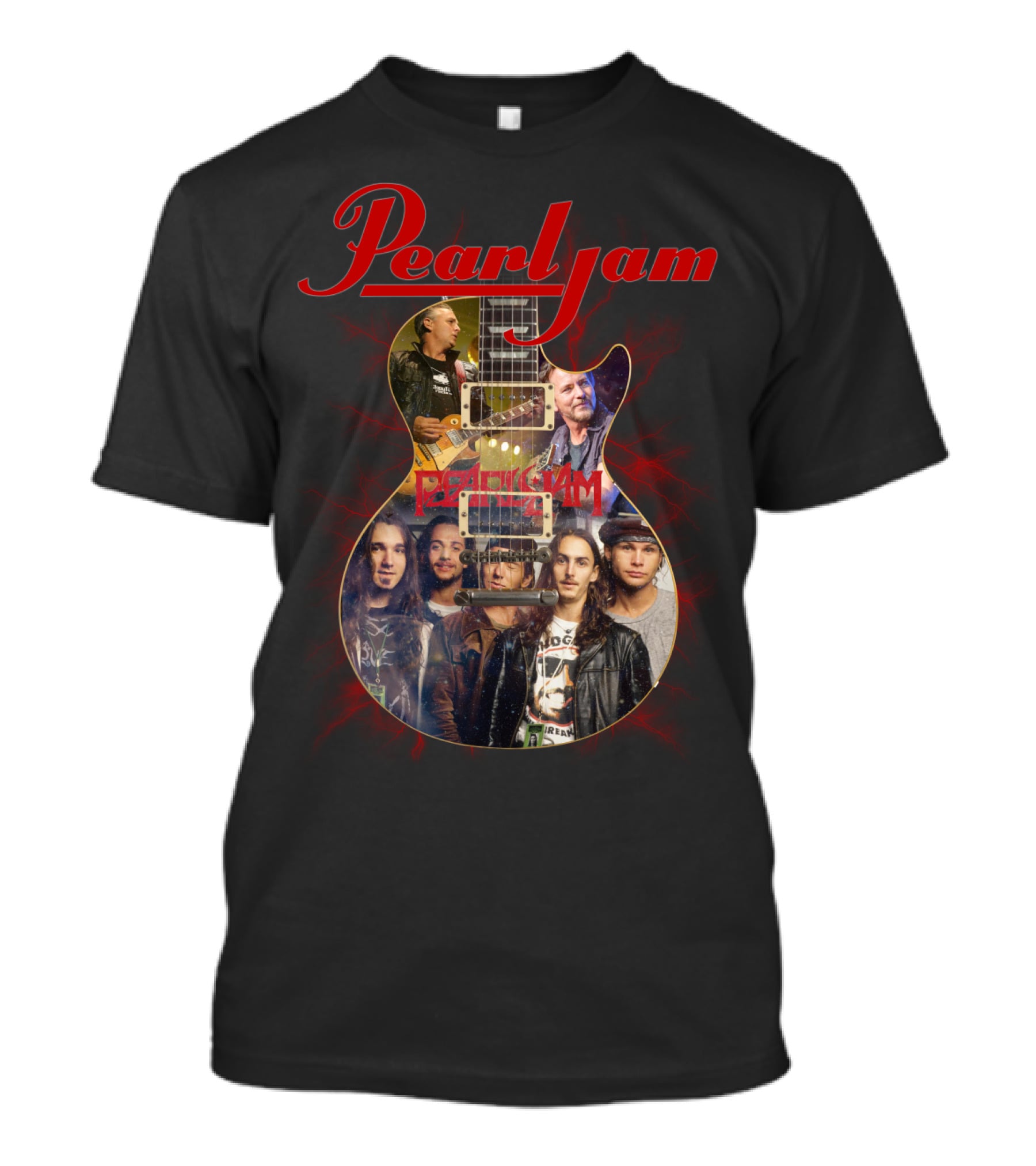 Pearljam Band Members Inside Guitar Image T-Shirt