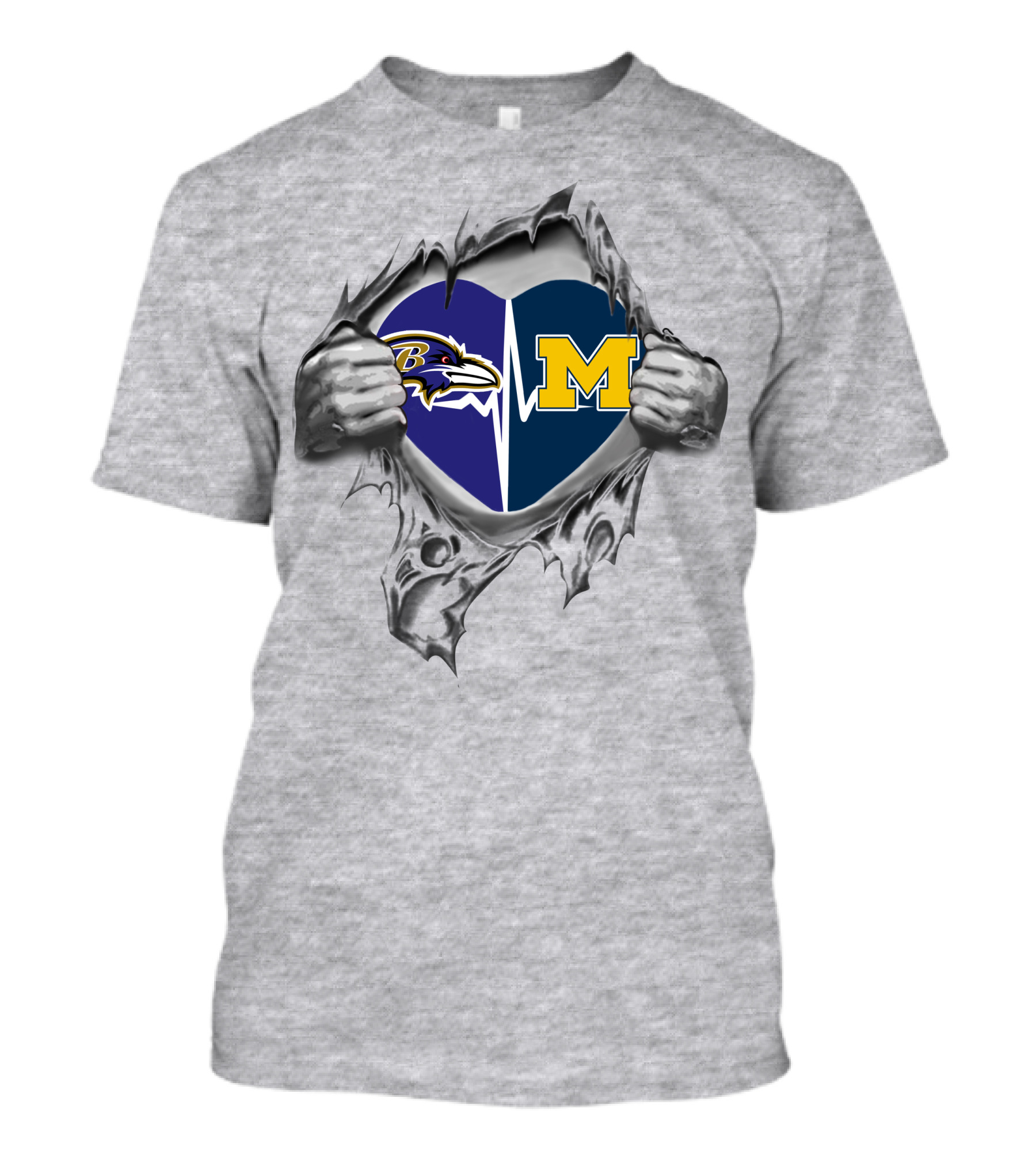 Michigan Wolverines Baltimore Ravens Heartbeat Collaboration T-Shirt