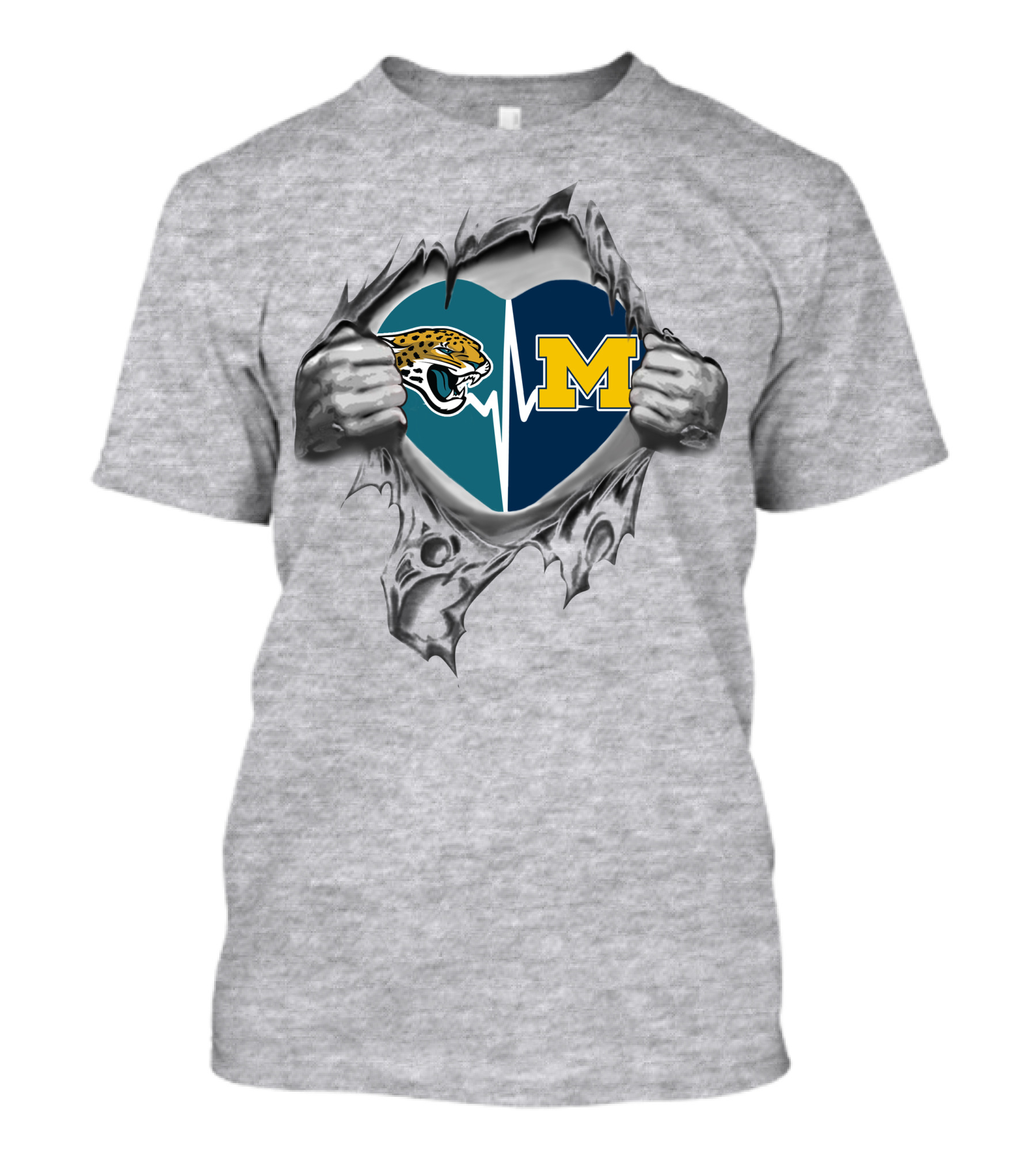 Michigan Wolverines Jacksonville Jaguars Heartbeat T-Shirt