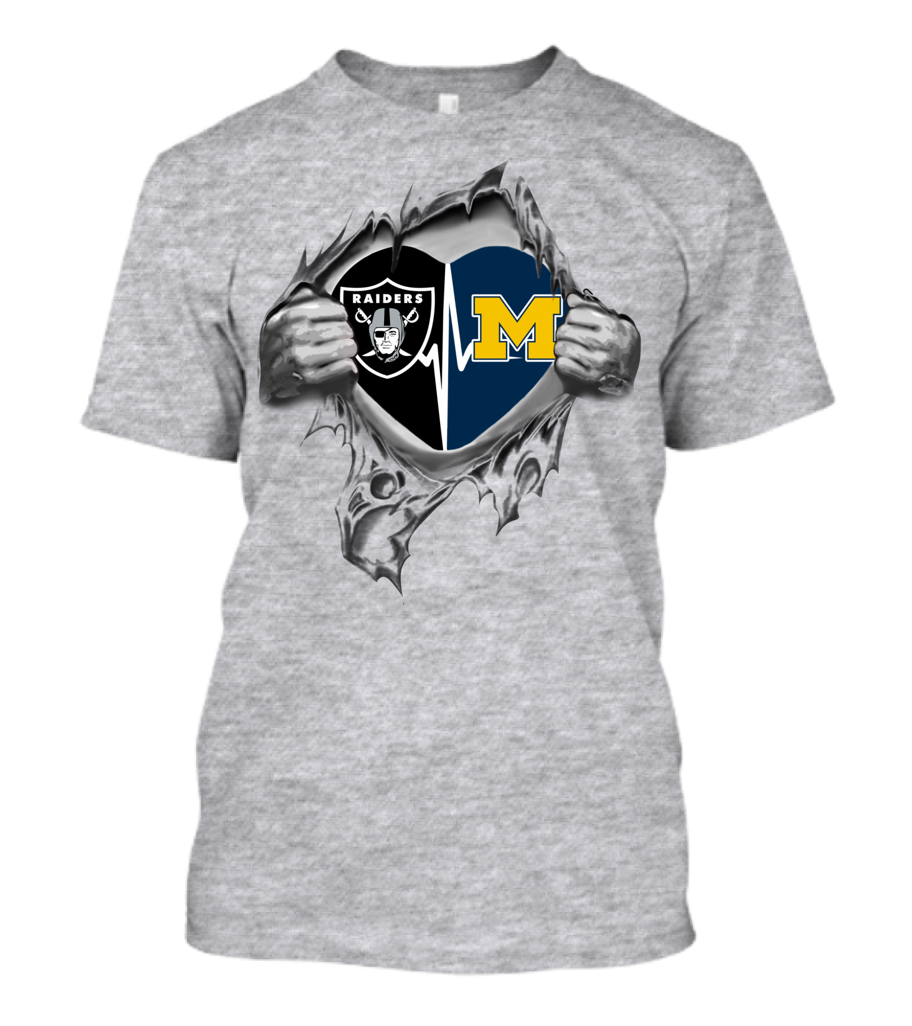 Raiders Michigan Wolverines Heartbeat Football Fan Fusion T-Shirt
