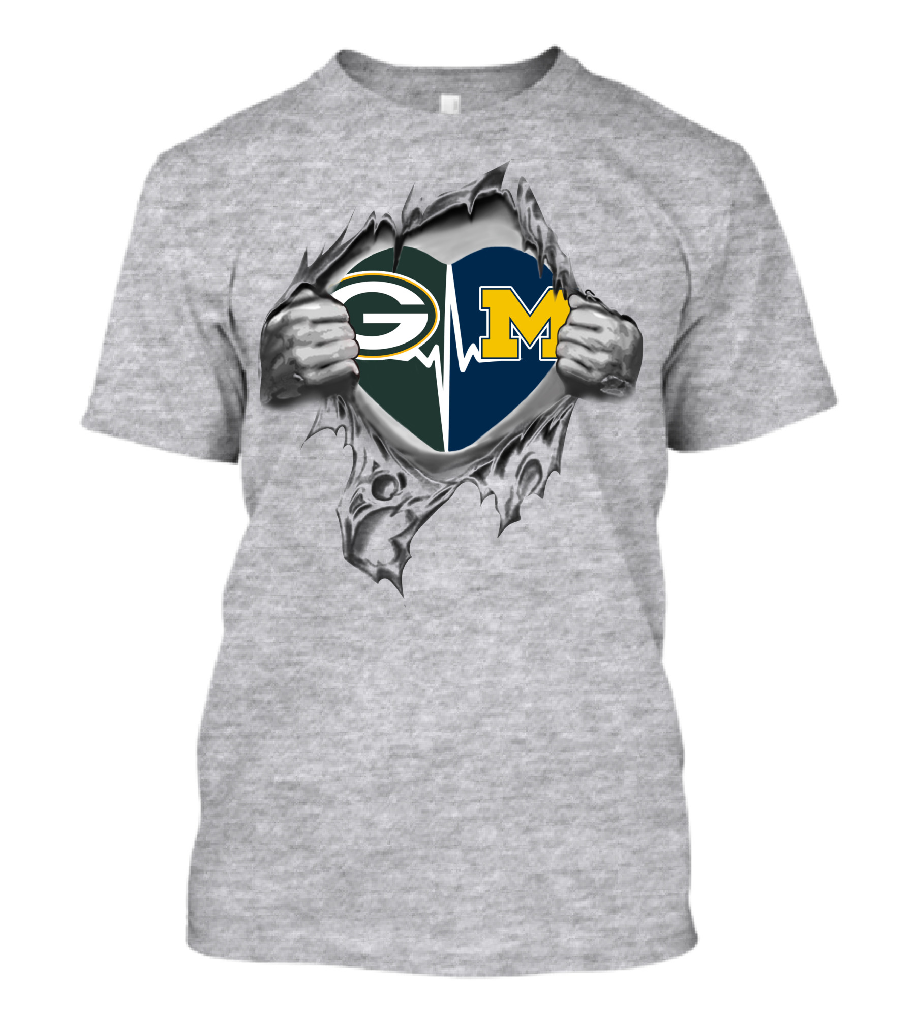 Green Bay Packers Michigan Wolverines Heartbeat Fan T-Shirt
