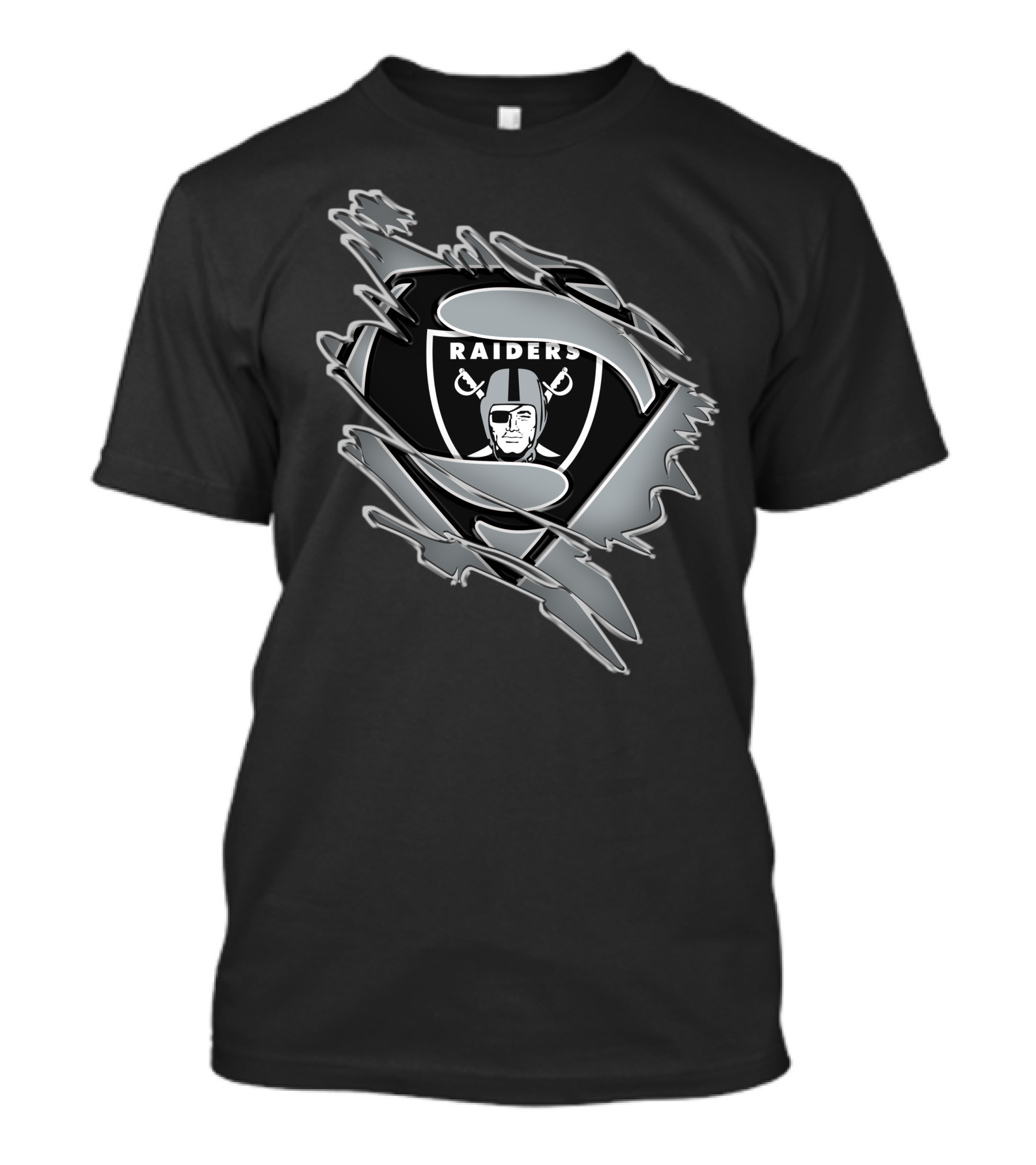 Raiders Shield Emblem With Torn Superhero Suit T-Shirt