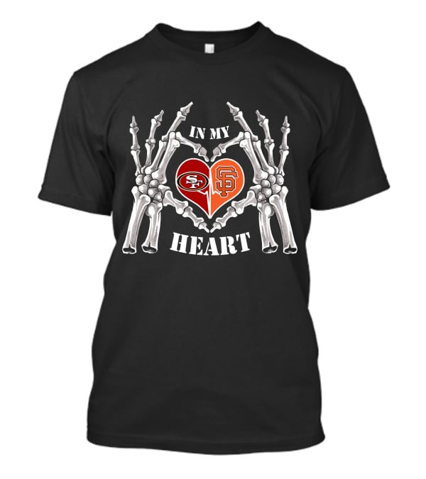 49ers Giants Skeleton Heart Halloween In My Heart T-Shirt