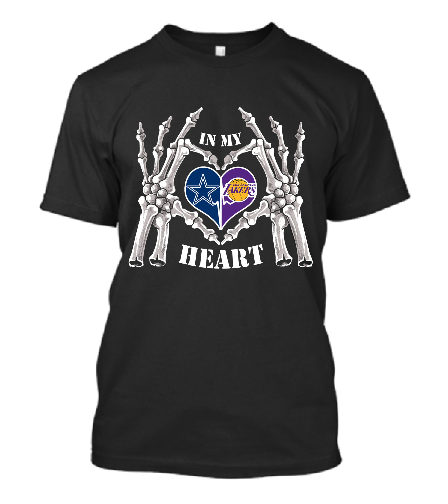 In My Heart Dallas Cowboys Los Angeles Lakers Skeleton Hands Iconic Logos T-Shirt