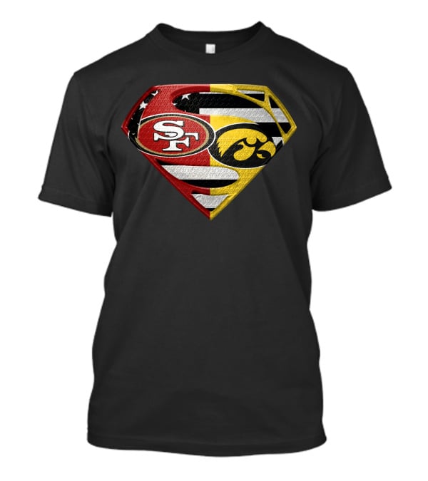 San Francisco 49ers Iowa Hawkeyes Super Logo Usa Flag T-Shirt