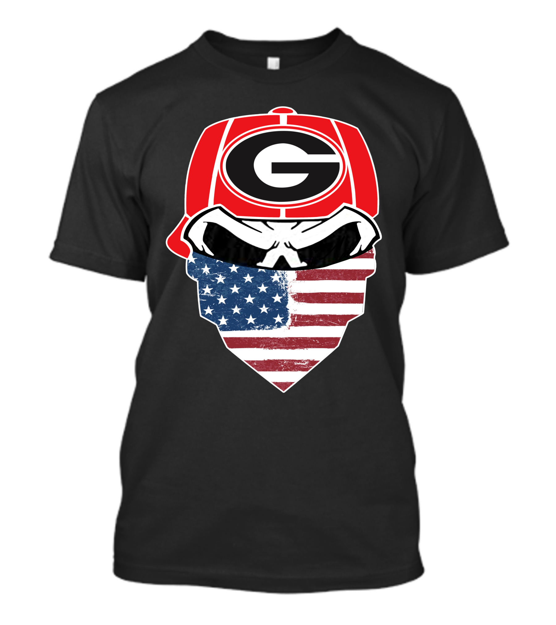 Georgia Bulldogs Skulls American Flag Bandana T-Shirt
