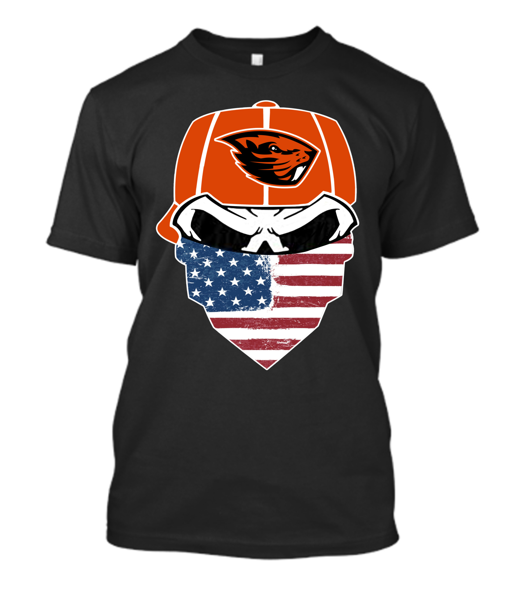 Oregon State Beavers Skull American Flag Bandana T-Shirt