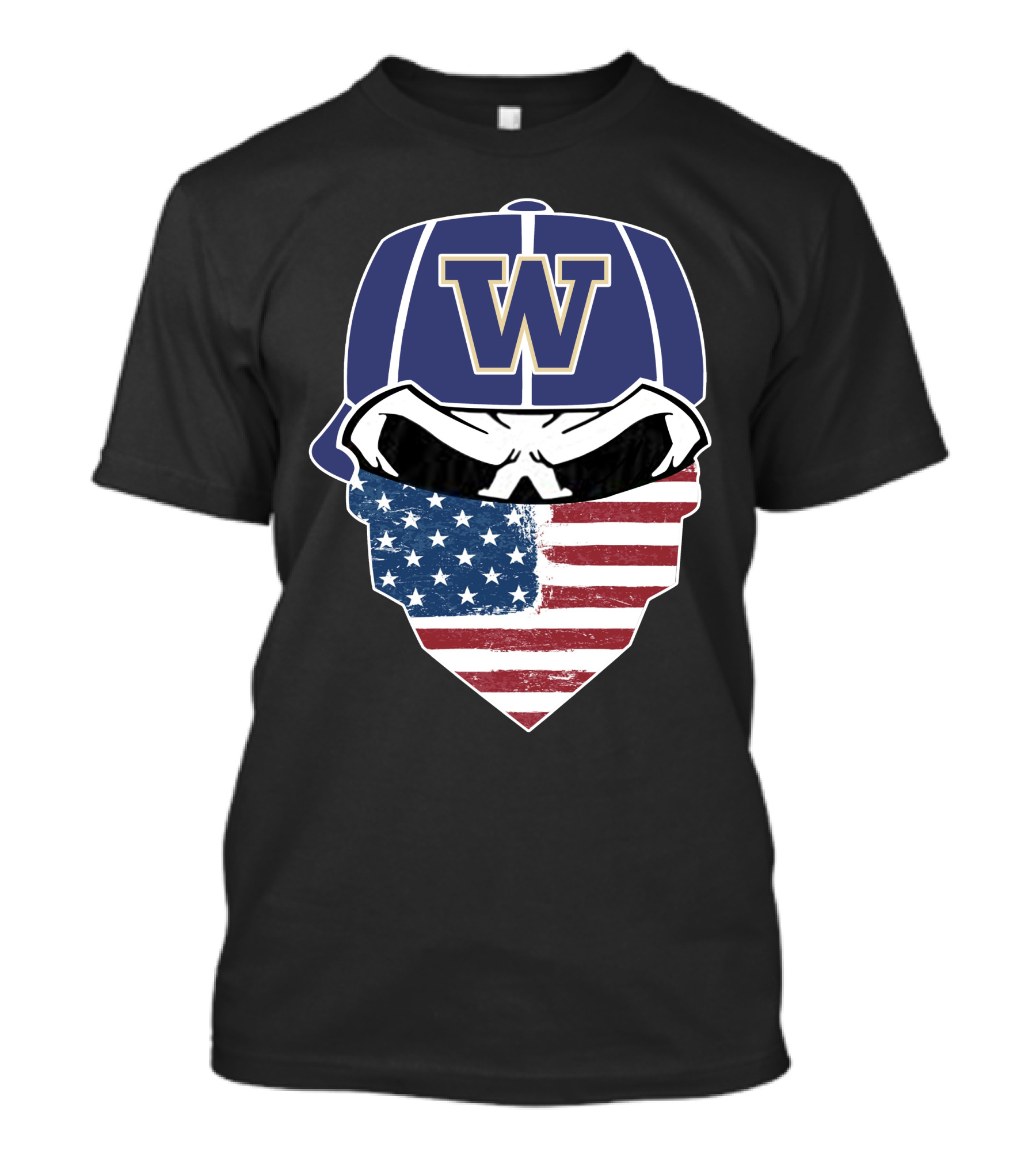 Washington Huskies W Skuls American Flag Face Bandana T-Shirt