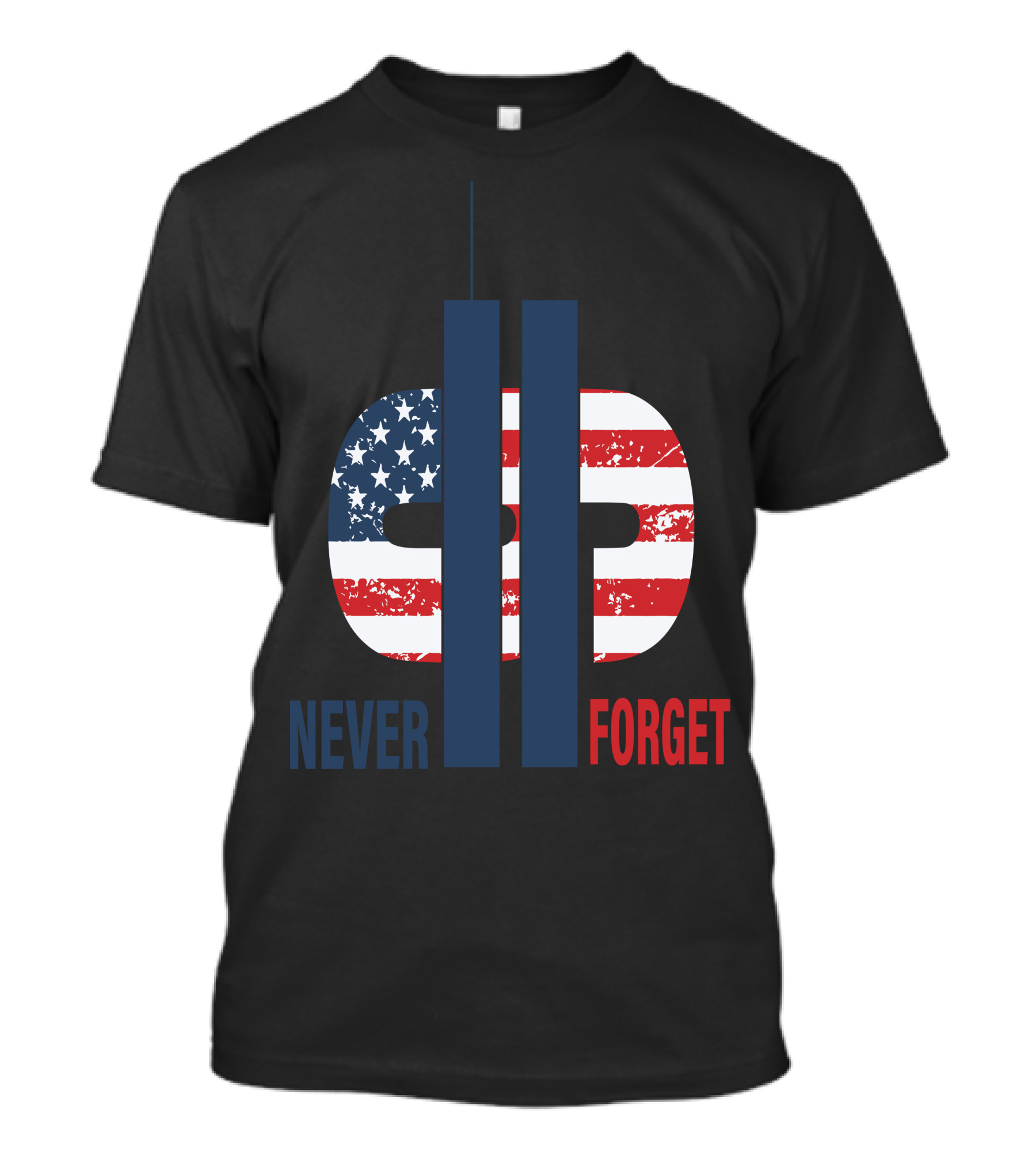 Never Forget 9.11 American Flag Tribute With Twin Towers Symbol T-Shirt