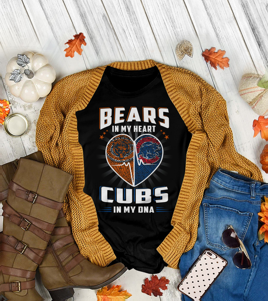 Bears In My Heart Cubs In My DNA Football Football Baseball T-Shirt