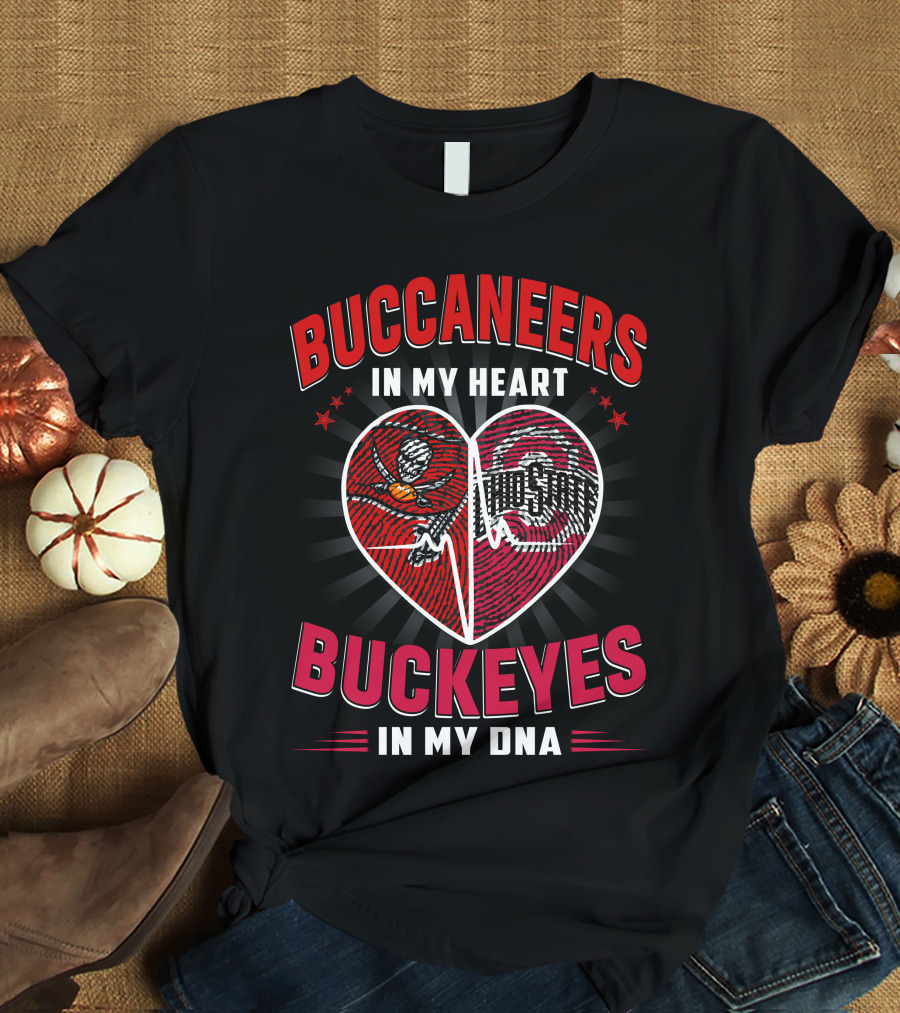 Buccaneers In My Heart Buckeyes In My Dna Heartbeat Split T-Shirt
