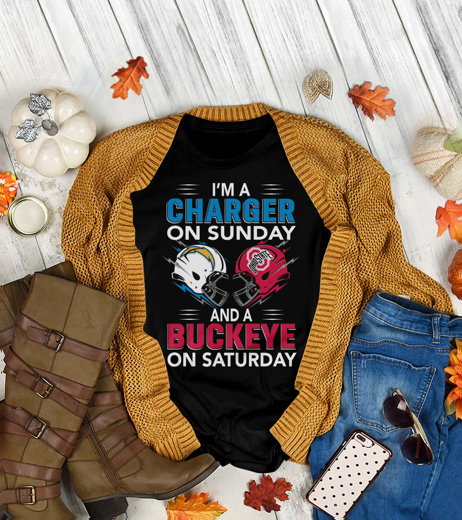 I'm A Charger On Sunday And A Buckeye On Saturday Football Helmets T-Shirt