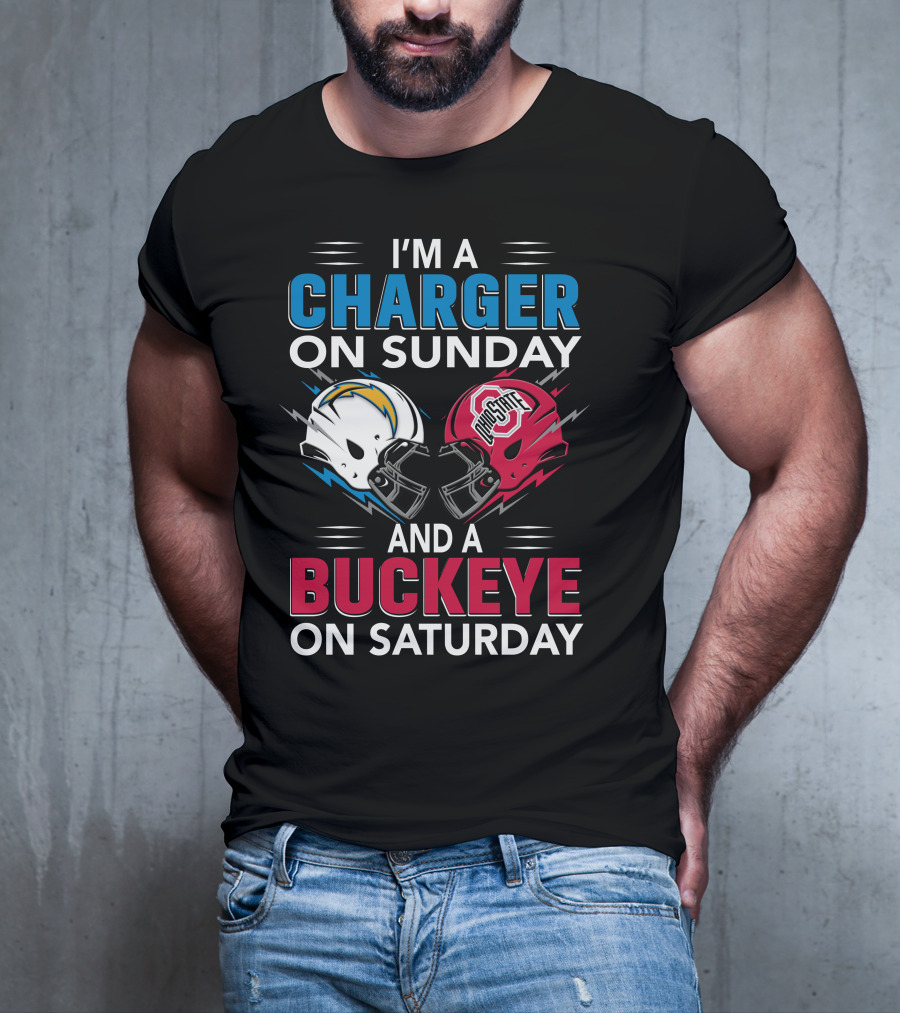 I'm A Charger On Sunday And A Buckeye On Saturday Football Helmets T-Shirt
