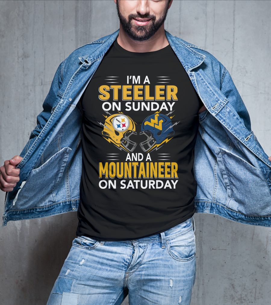 I'm A Steeler On Sunday And A Mountaineer On Saturday Football Helmets T-Shirt