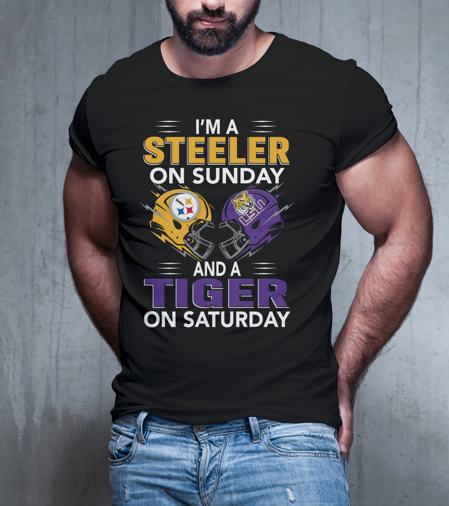 Steeler On Sunday And Tiger On Saturday Helmet T-Shirt
