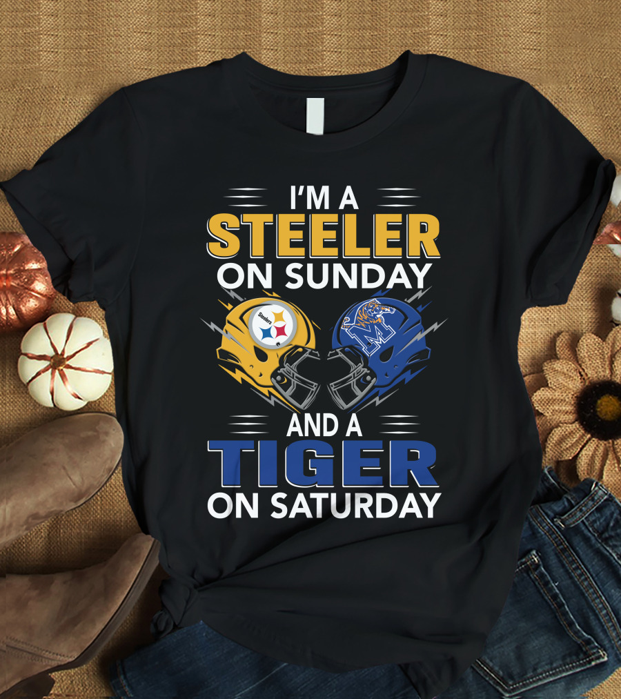 I'm A Steeler On Sunday And A Tiger On Saturday Football Helmets T-Shirt