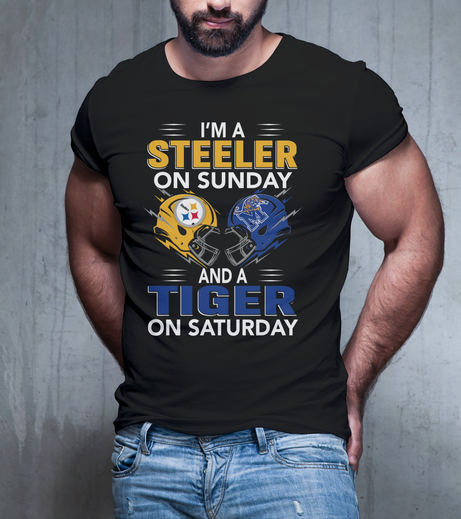 I'm A Steeler On Sunday And A Tiger On Saturday Football Helmets T-Shirt